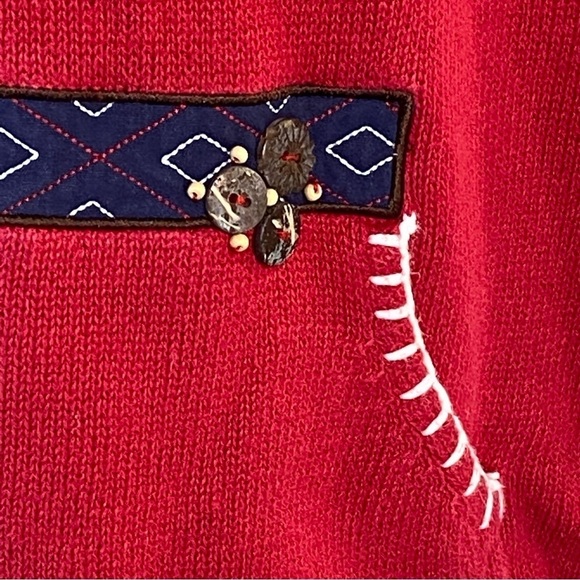 Vintage Breckenridge Grandma 1/4 Zip Turtleneck Fir Tree Sweater Red Size XL - Picture 5 of 16